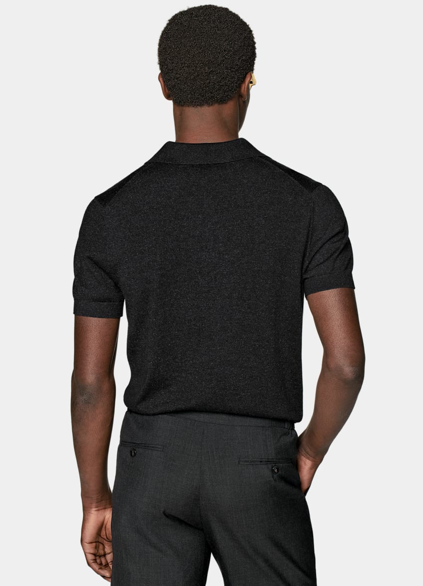 SUITSUPPLY Silk, Wool, Cashmere Dark Grey Buttonless Polo