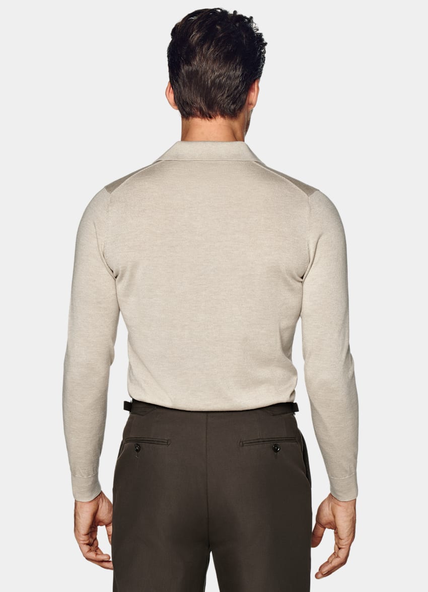 SUITSUPPLY Mulberry Silk, Australian Wool, Mongolian Cashmere Sand Long Sleeve Polo Shirt 