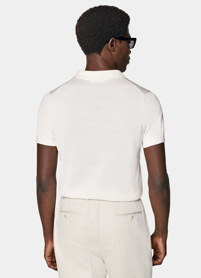 SUITSUPPLY Californian Cotton & Mulberry Silk Off-White Buttonless Polo Shirt 