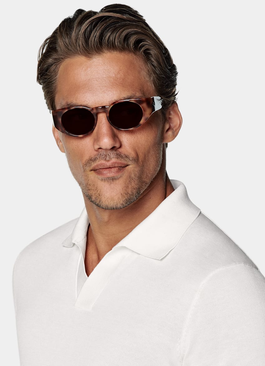 SUITSUPPLY Californian Cotton & Mulberry Silk Off-White Buttonless Polo