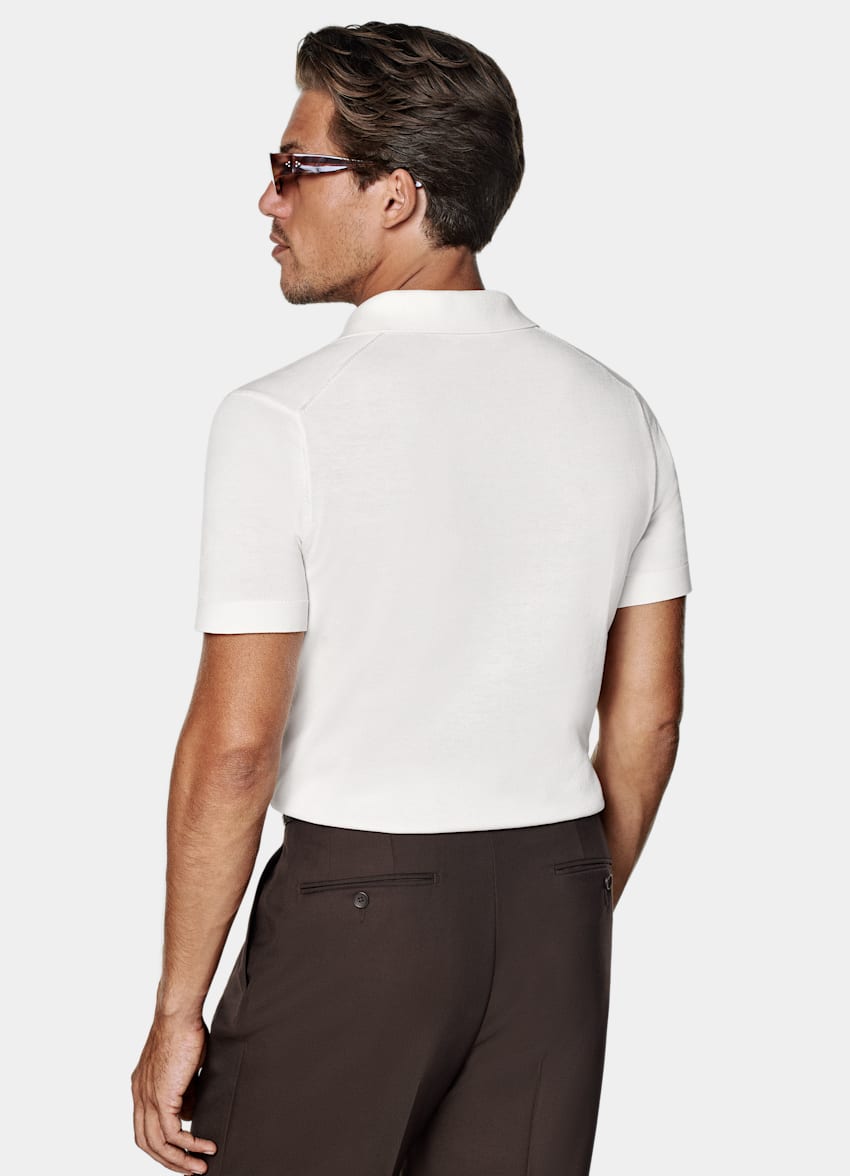 SUITSUPPLY Californian Cotton & Mulberry Silk Off-White Buttonless Polo