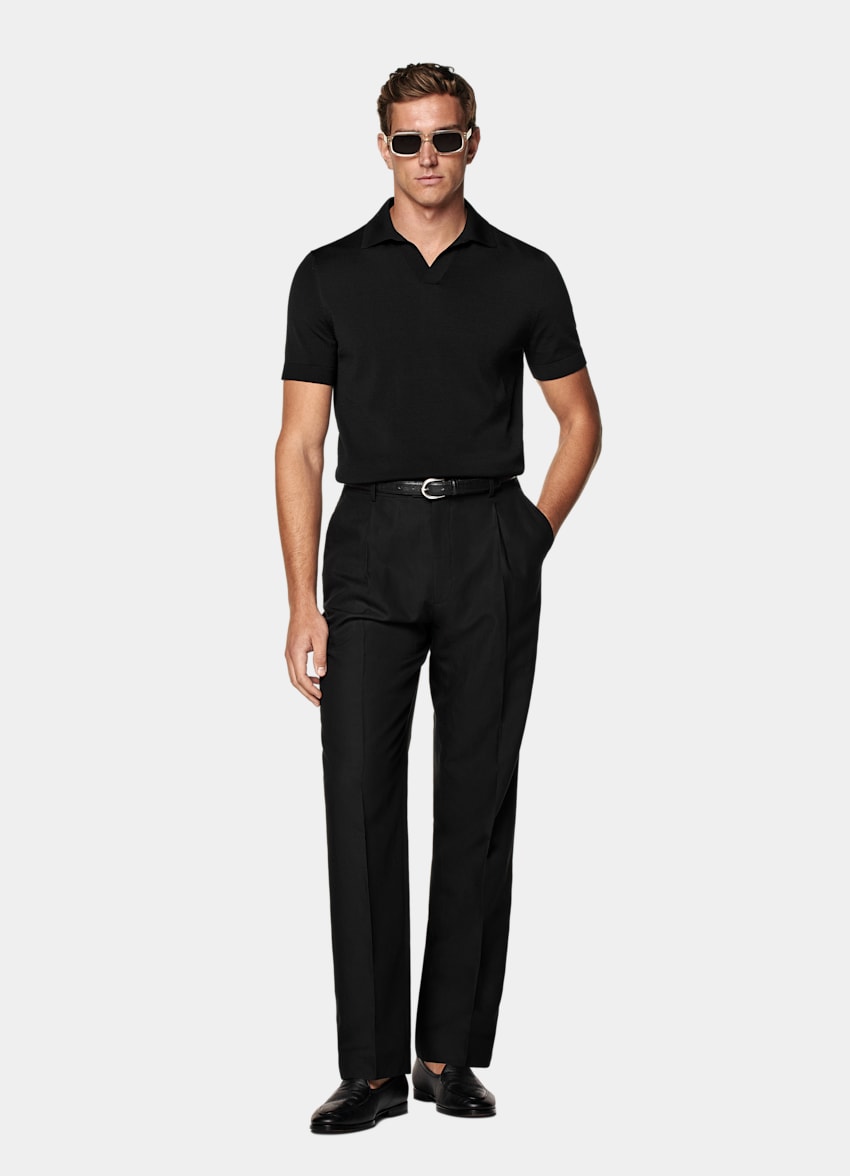 SUITSUPPLY Californian Cotton & Mulberry Silk Black Buttonless Polo