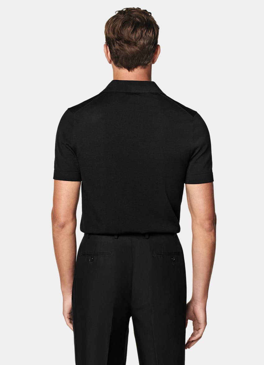 SUITSUPPLY Californian Cotton & Mulberry Silk Black Buttonless Polo
