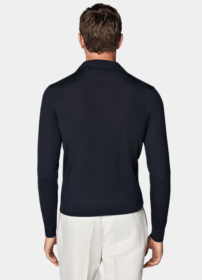 SUITSUPPLY Pure Wool Navy Merino Long Sleeve Polo