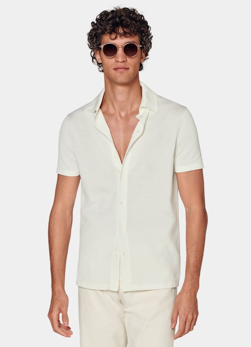 SUITSUPPLY Californian Cotton & Mulberry Silk Off-White Polo Cardigan