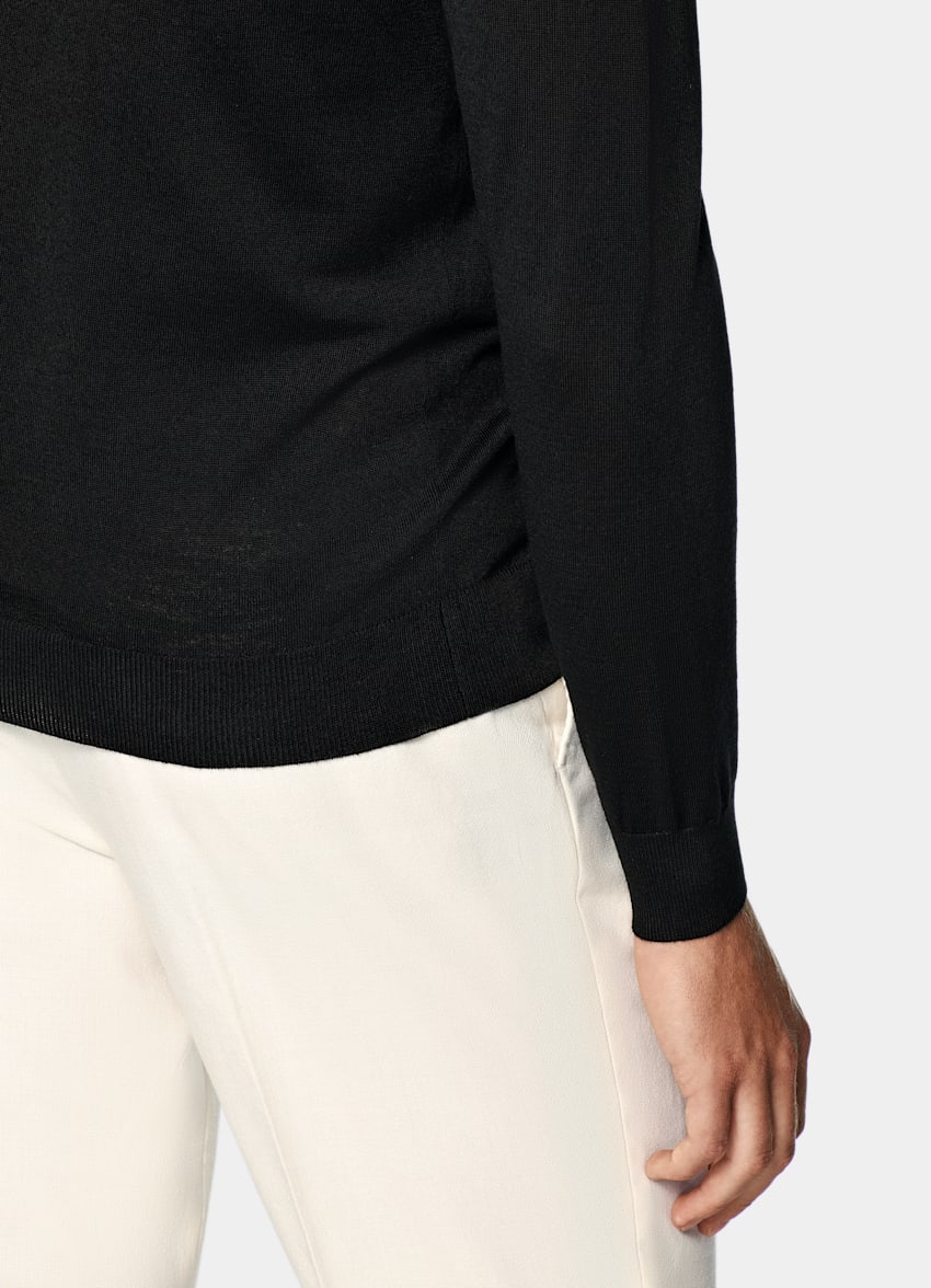 SUITSUPPLY Pure Wool Black Merino Zip Cardigan
