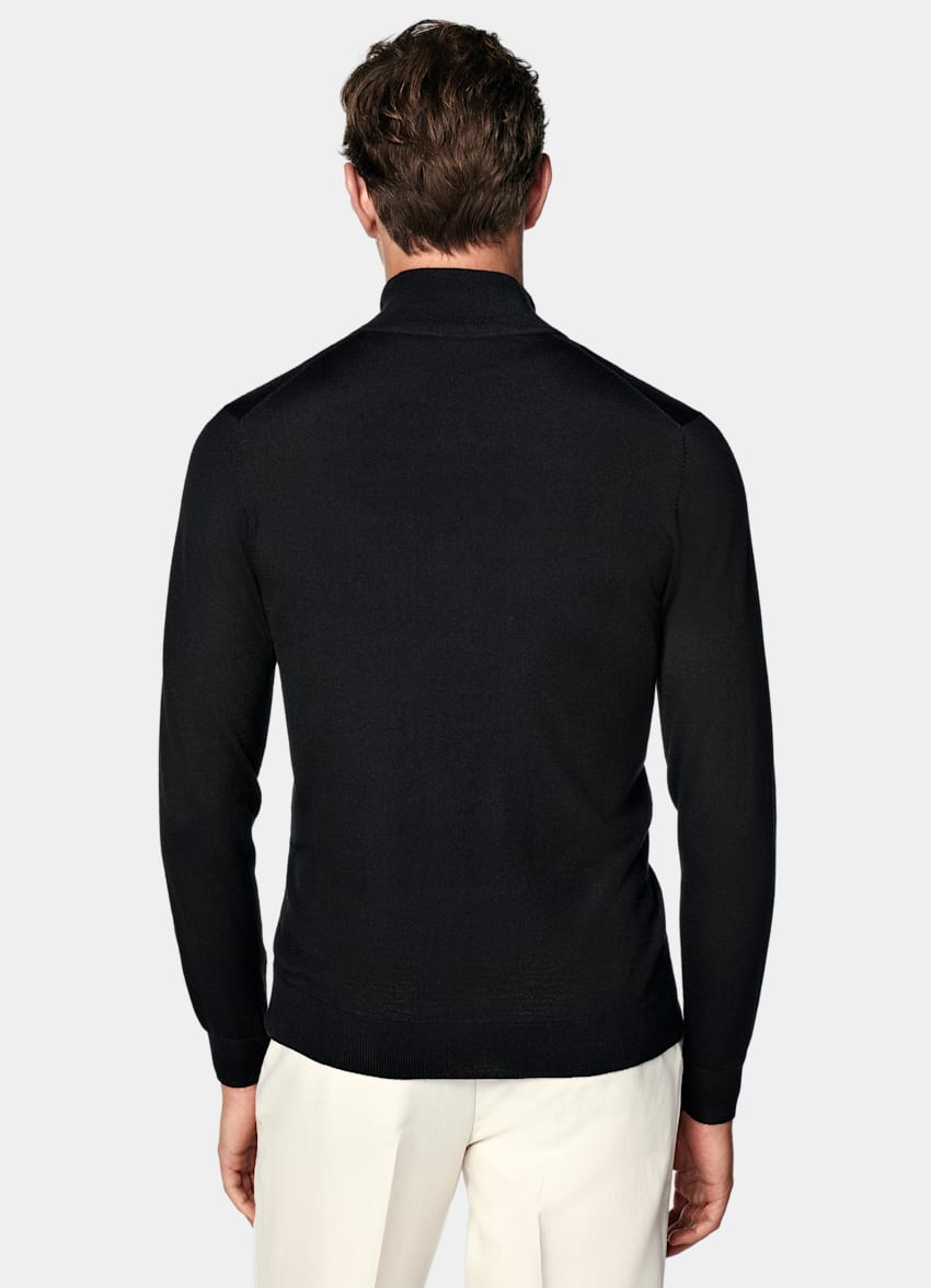 SUITSUPPLY Pure Wool Black Merino Zip Cardigan