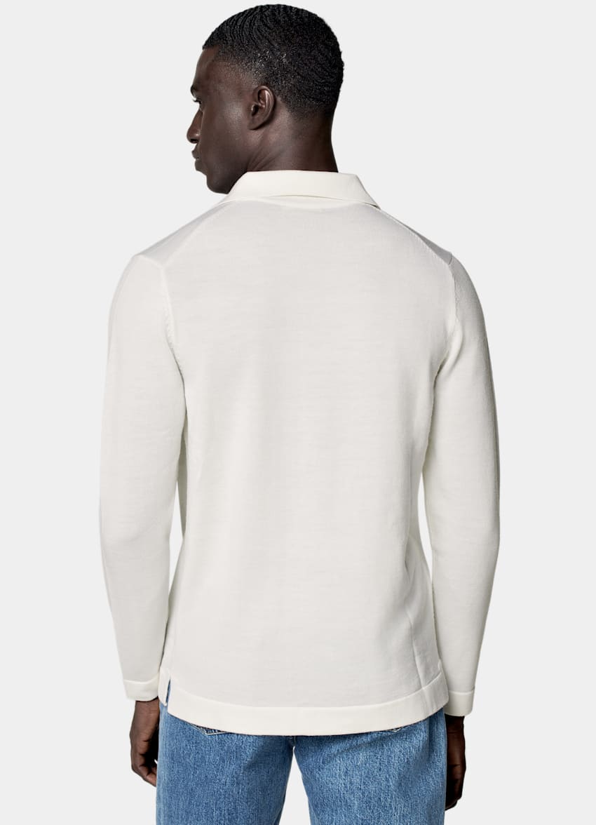 SUITSUPPLY Pure Australian Merino Wool Off-White Long Sleeve Polo Cardigan