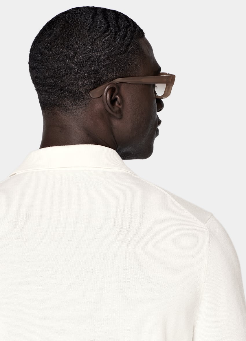 SUITSUPPLY Pure Wool Off-White Merino Long Sleeve Polo Cardigan