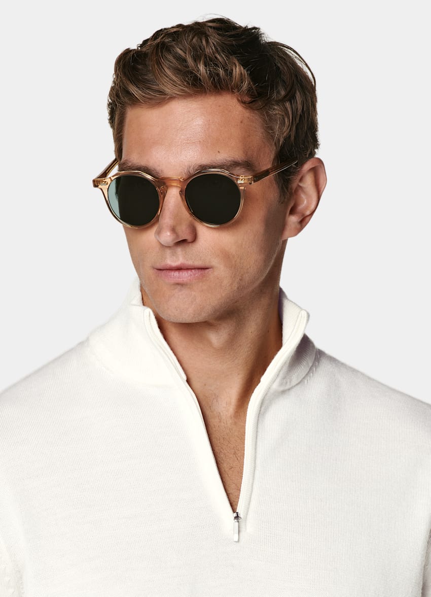 SUITSUPPLY Pure Wool Off-White Merino Half Zip