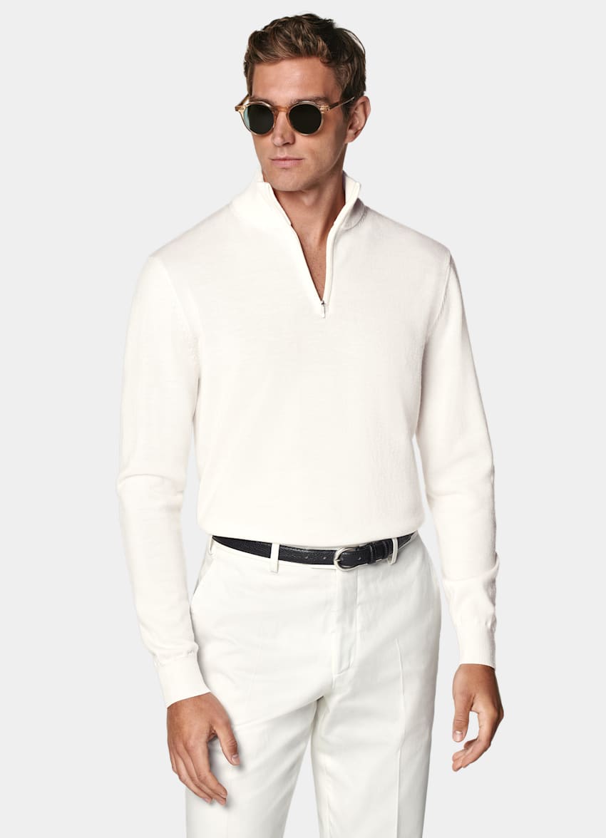 SUITSUPPLY Pure Wool Off-White Merino Half Zip
