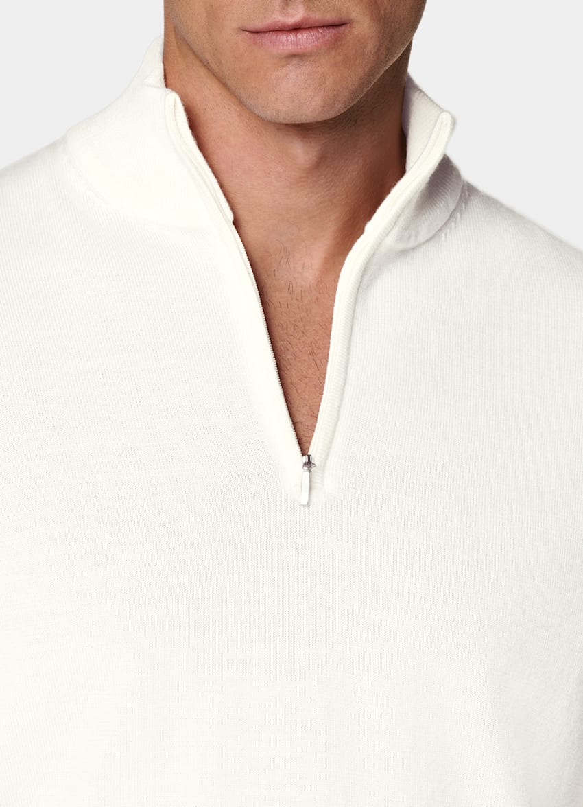 SUITSUPPLY Pure Wool Off-White Merino Half Zip