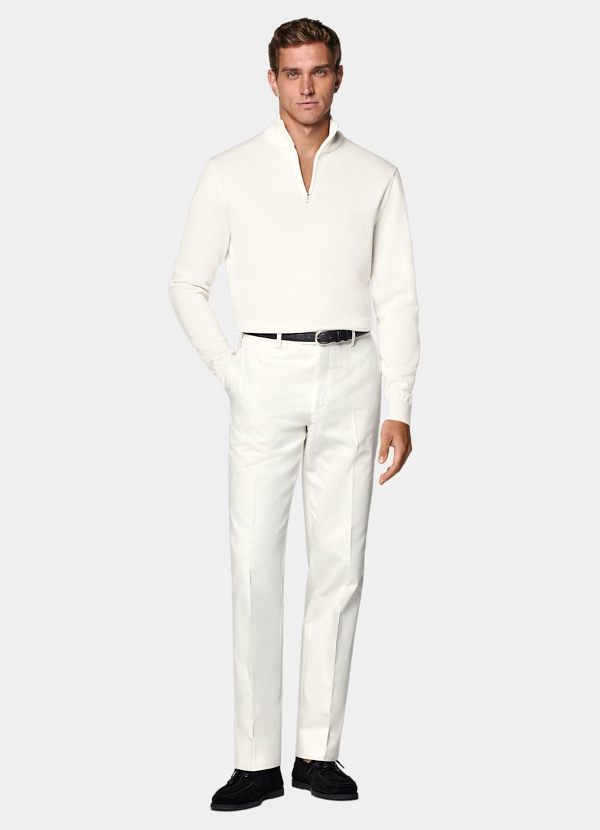 SUITSUPPLY Pure Wool Off-White Merino Half Zip