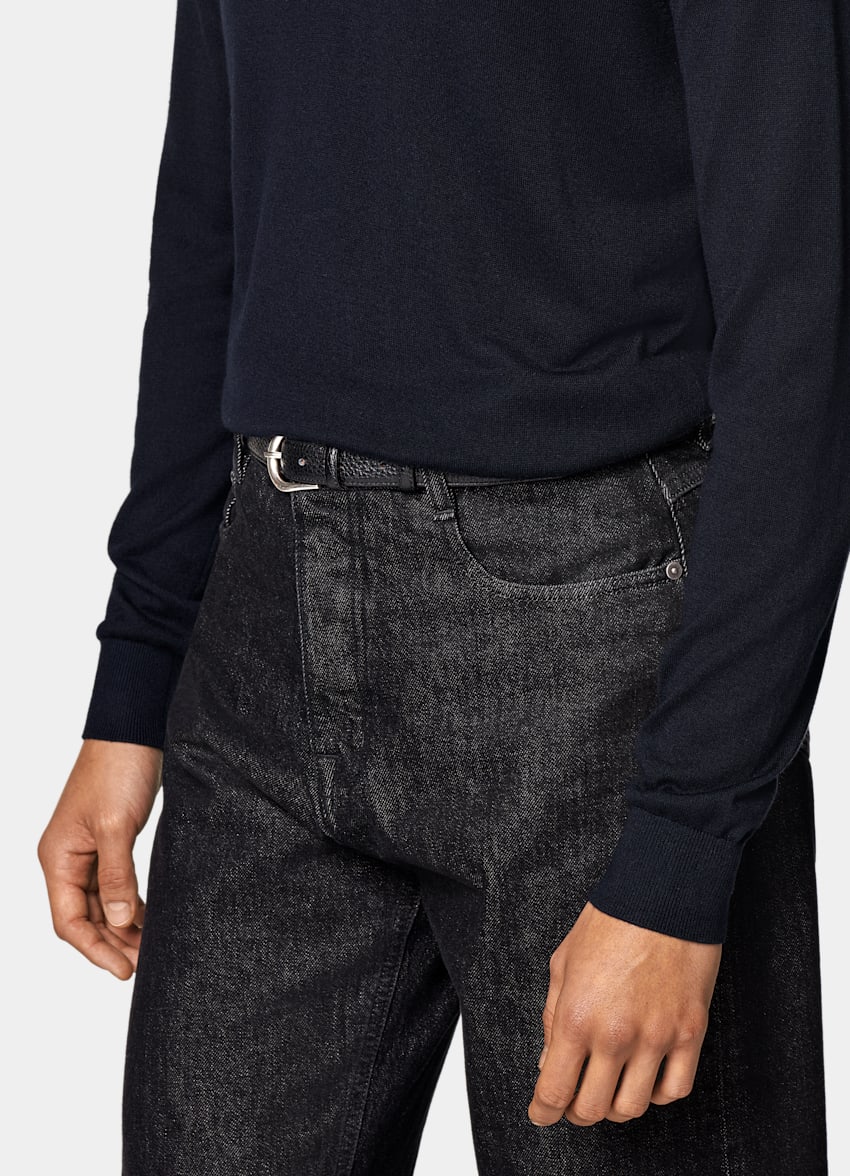 SUITSUPPLY 羊毛 藏青色美利奴半拉链针织衫