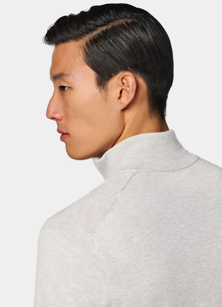 SUITSUPPLY Silk, Wool, Cashmere Light Grey Zip Cardigan