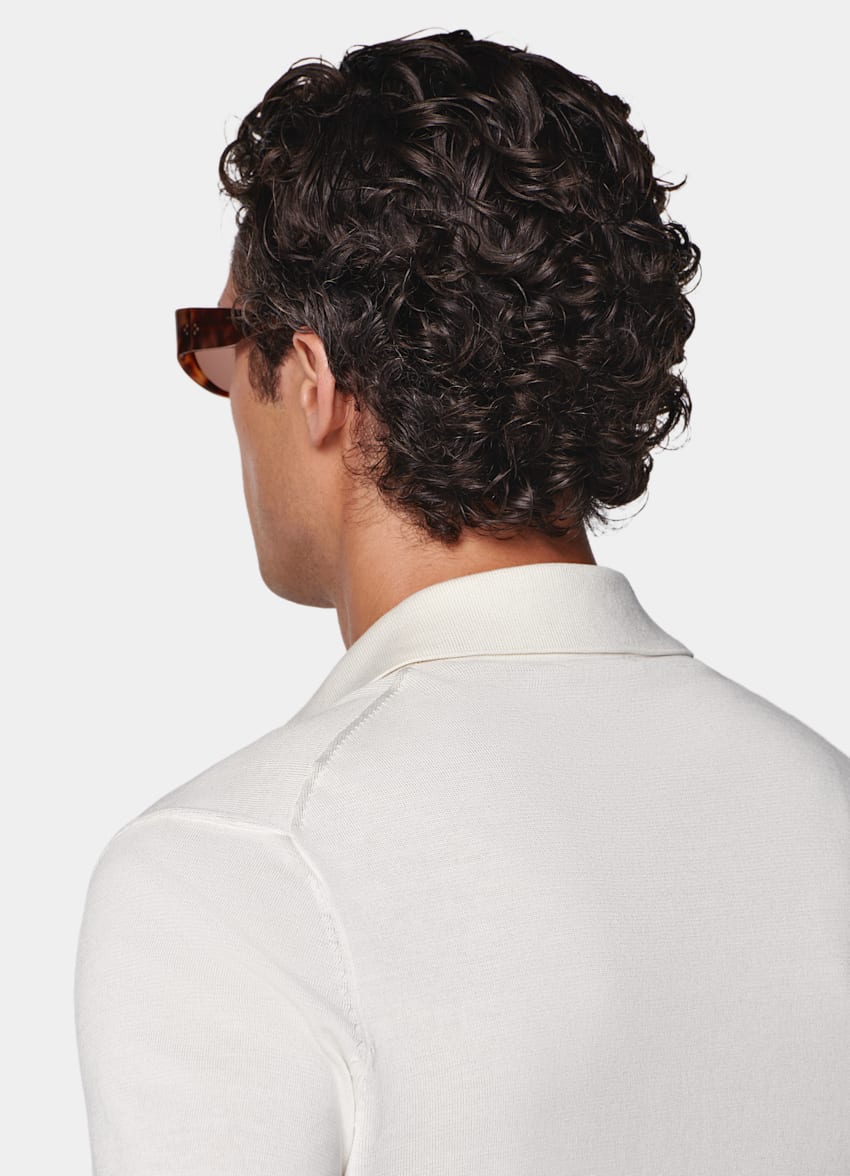 SUITSUPPLY Californian Cotton & Mulberry Silk Off-White Long Sleeve Polo Cardigan
