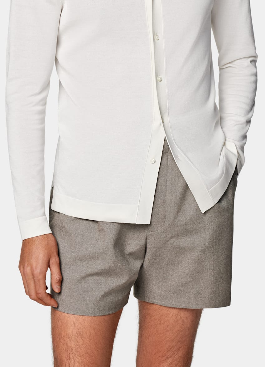 SUITSUPPLY Californian Cotton & Mulberry Silk Off-White Long Sleeve Polo Cardigan