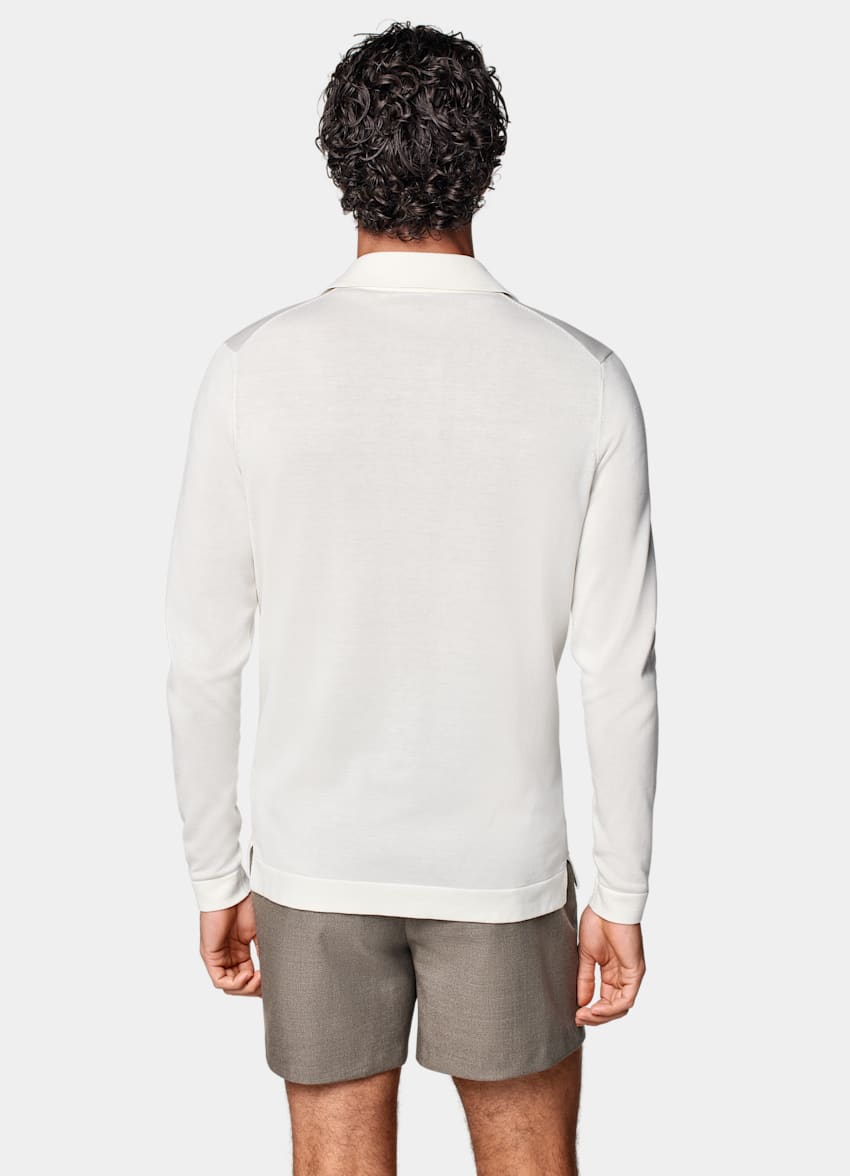 SUITSUPPLY Californian Cotton & Mulberry Silk Off-White Long Sleeve Polo Cardigan