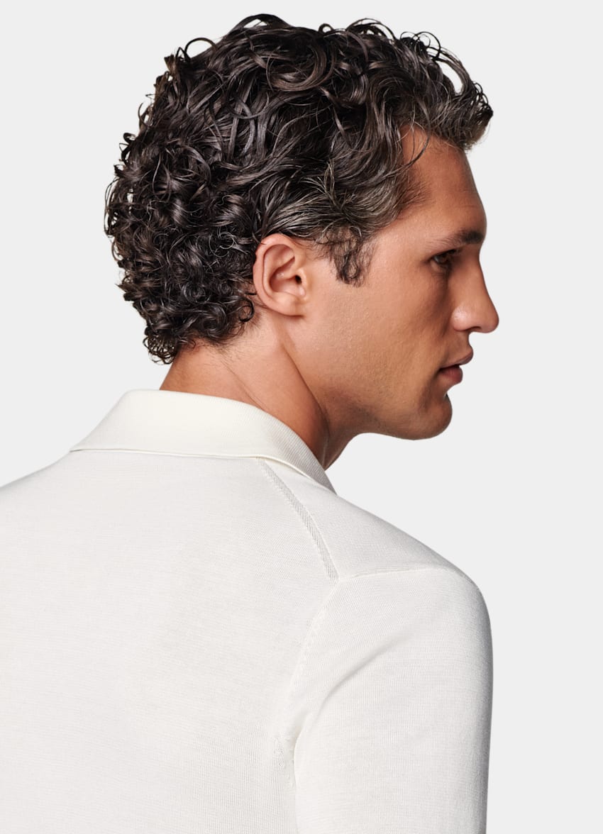 SUITSUPPLY Californian Cotton & Mulberry Silk Off-White Long Sleeve Polo Cardigan