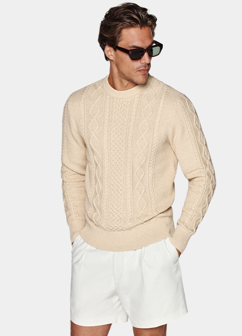SUITSUPPLY Pure Californian Supima Cotton Light Brown Cable Crewneck