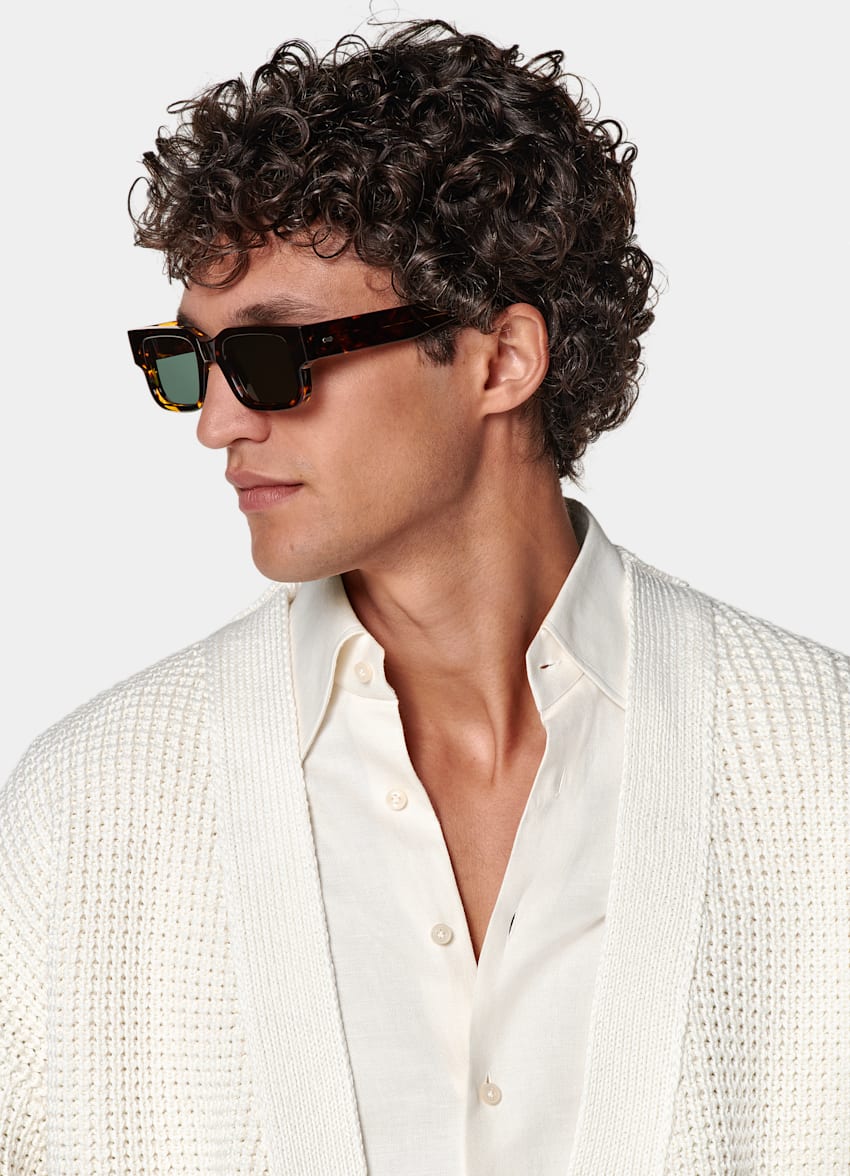 SUITSUPPLY Californian Cotton & Mulberry Silk Off-White Crochet Oversized Cardigan