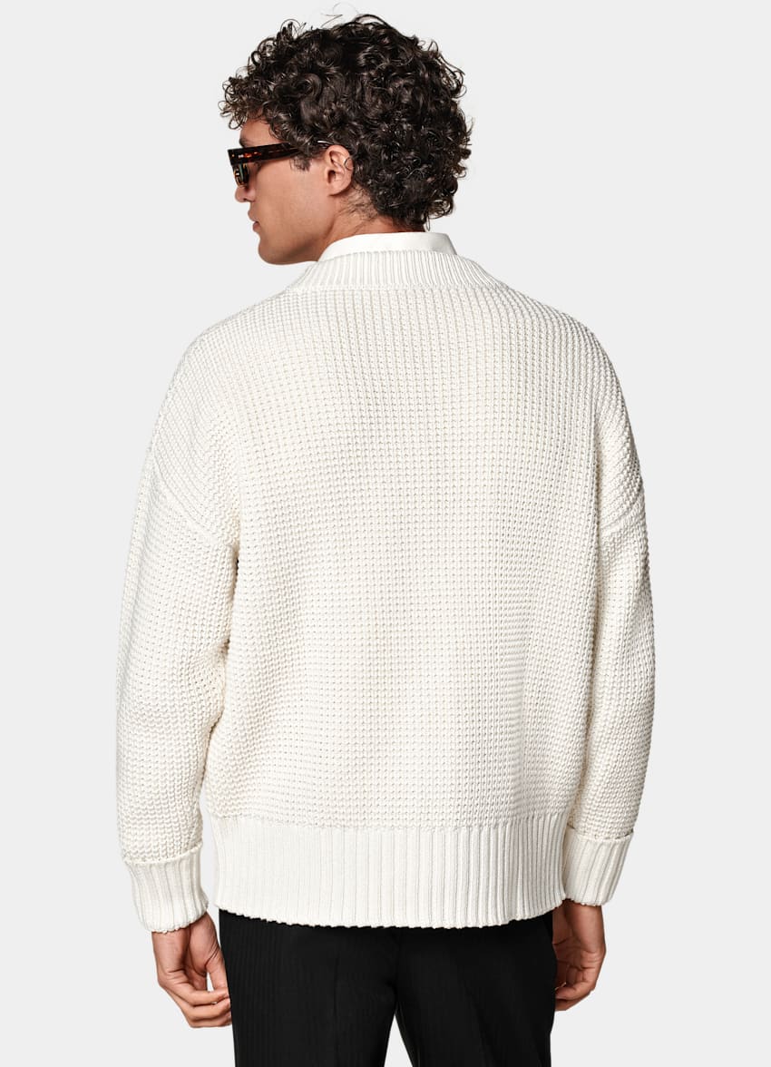 SUITSUPPLY Californian Cotton & Mulberry Silk Off-White Crochet Oversized Cardigan