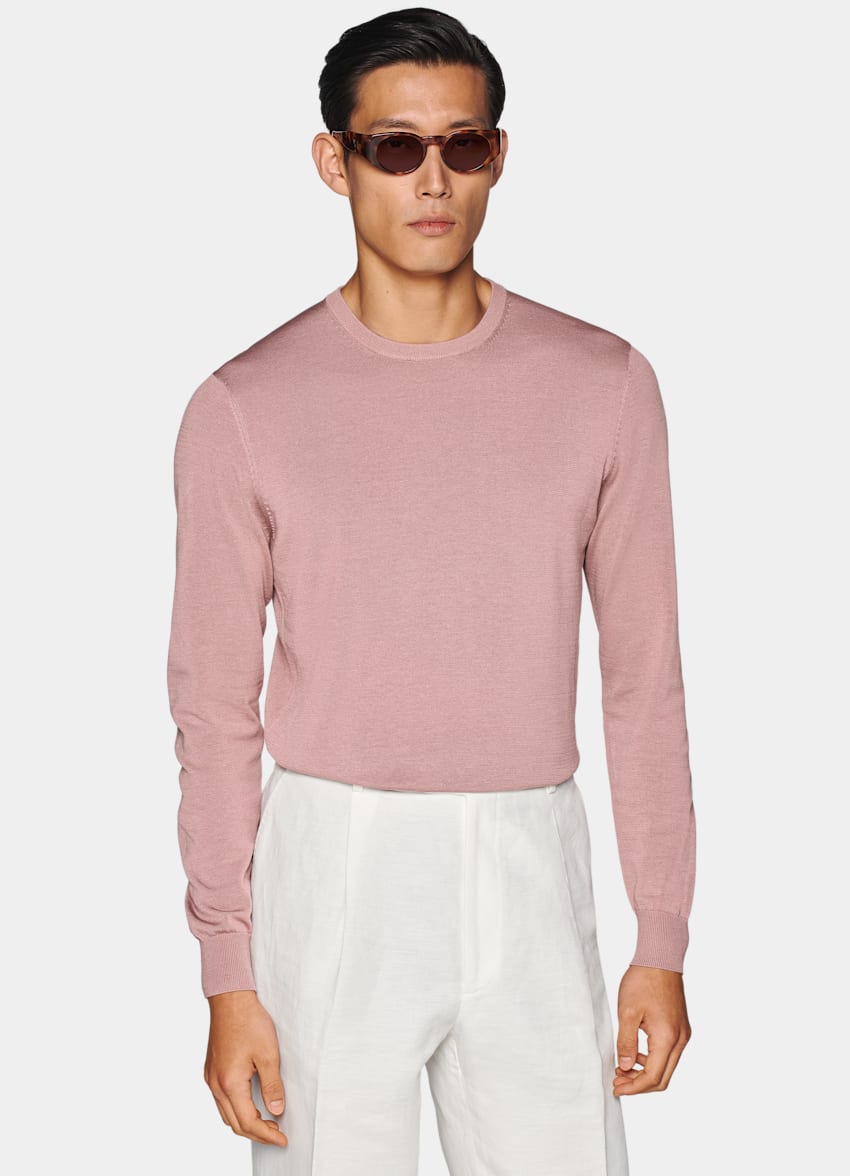 SUITSUPPLY Kalifornische Baumwolle und Maulbeerseide Rundhals-Pullover pink
