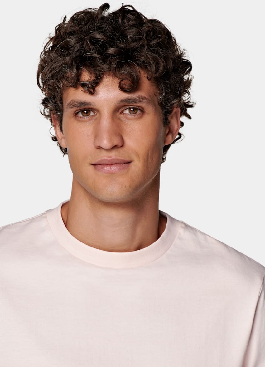 SUITSUPPLY Pur coton T-shirt col rond rose clair