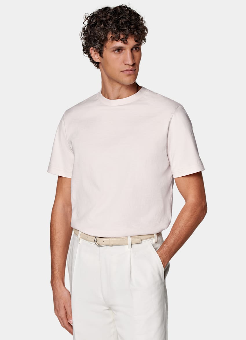 SUITSUPPLY Pur coton T-shirt col rond rose clair