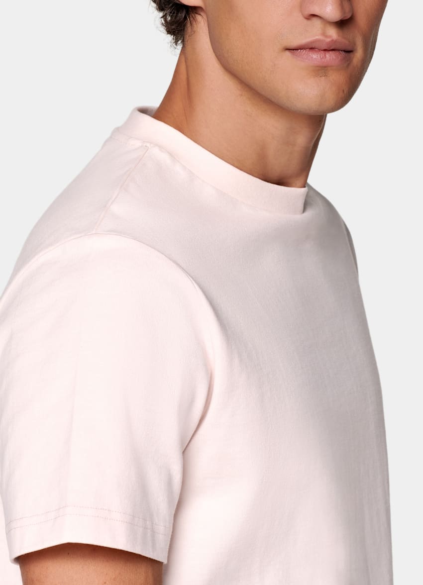 SUITSUPPLY Puro algodón Camiseta rosa claro con cuello a la caja