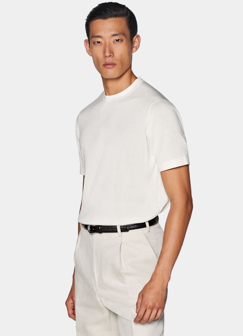 SUITSUPPLY Californian Cotton & Mulberry Silk Off-White Short Sleeve Crewneck