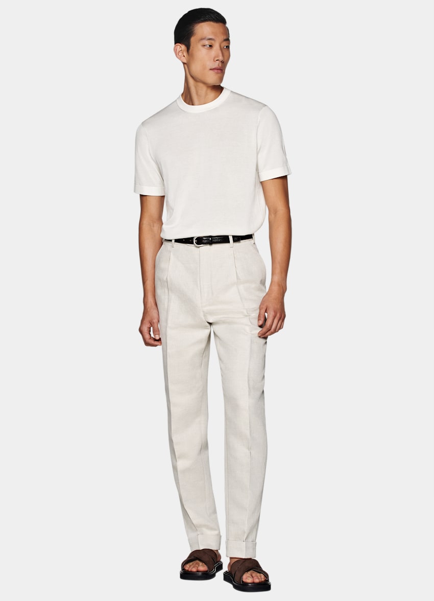 SUITSUPPLY Californian Cotton & Mulberry Silk Off-White Short Sleeve Crewneck