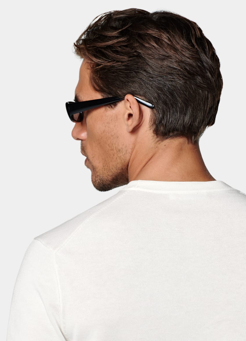 SUITSUPPLY Californian Cotton & Mulberry Silk Off-White Short Sleeve Crewneck