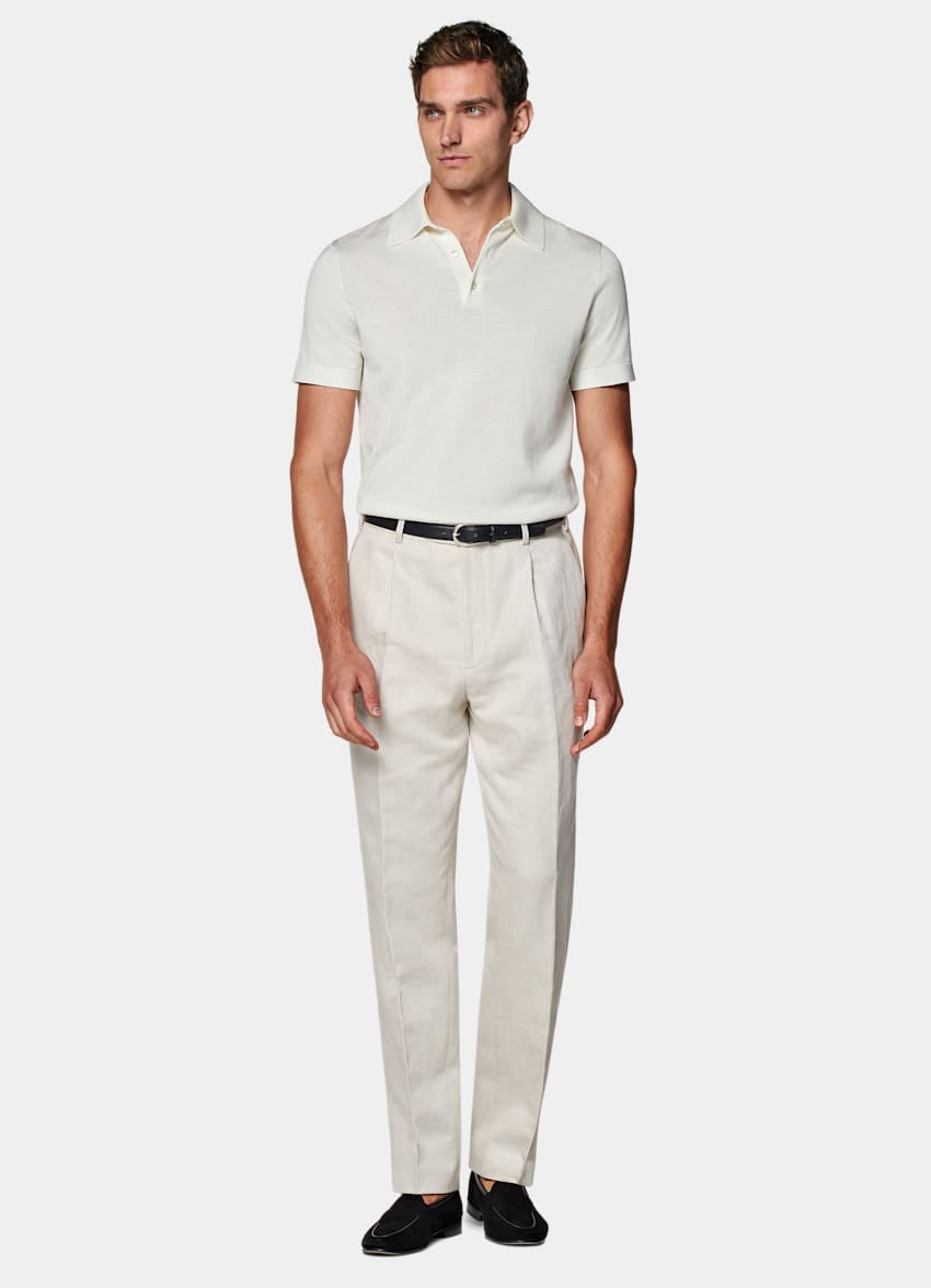 SUITSUPPLY Californian Cotton & Mulberry Silk Off-White Polo Shirt 