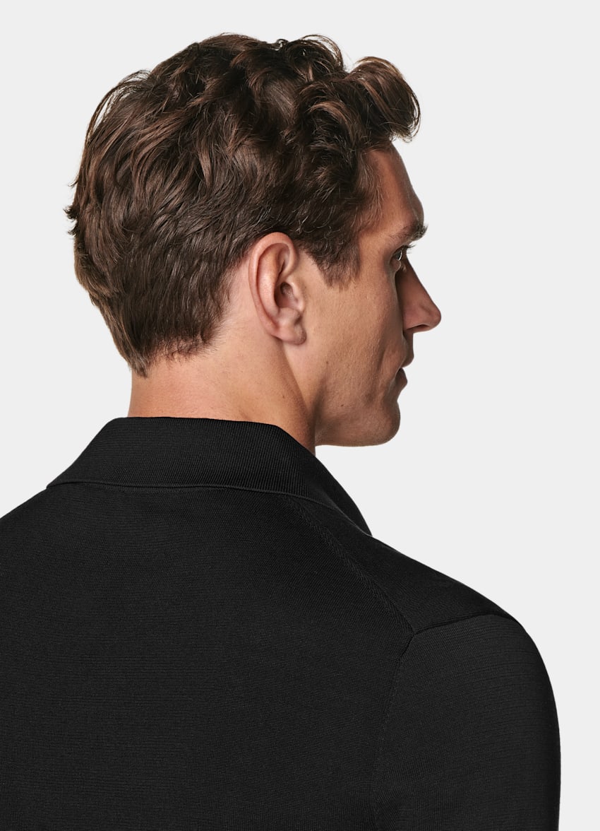 SUITSUPPLY Californian Cotton & Mulberry Silk Black Polo