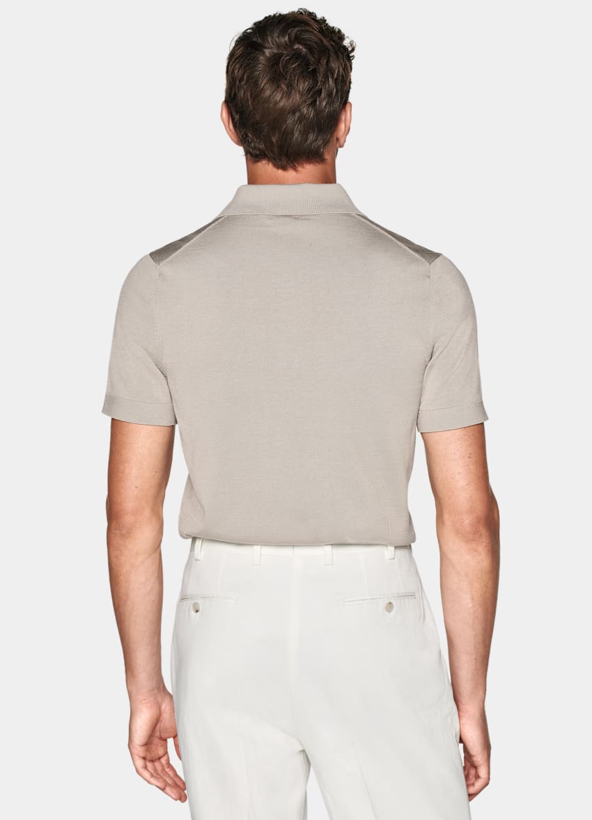 SUITSUPPLY Californian Cotton & Mulberry Silk Light Taupe Polo Shirt 