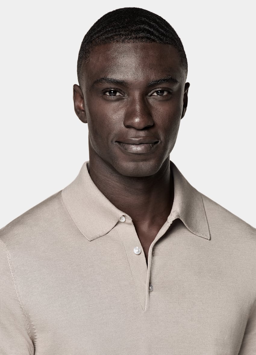 SUITSUPPLY Californian Cotton & Mulberry Silk Light Taupe Polo