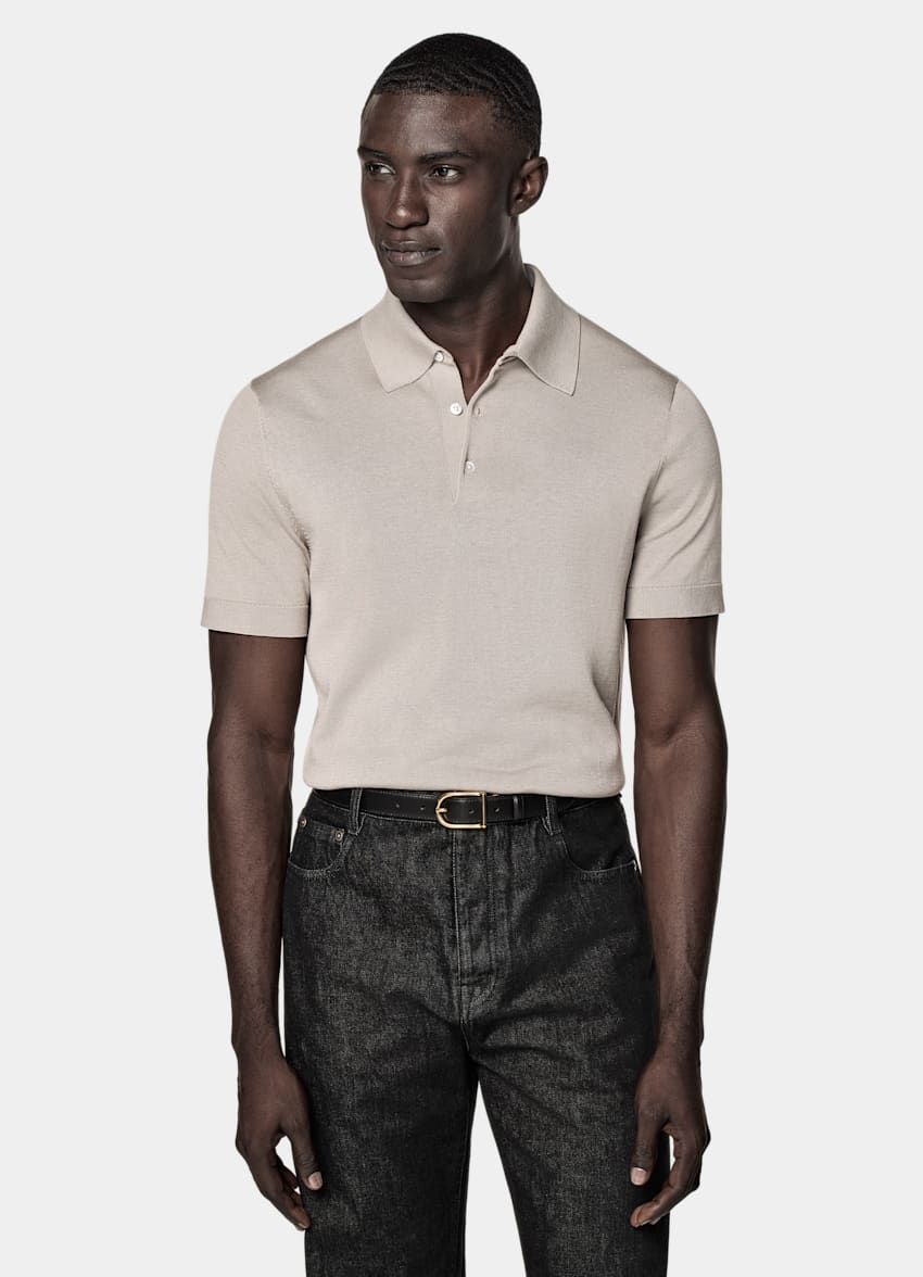 SUITSUPPLY Californian Cotton & Mulberry Silk Light Taupe Polo