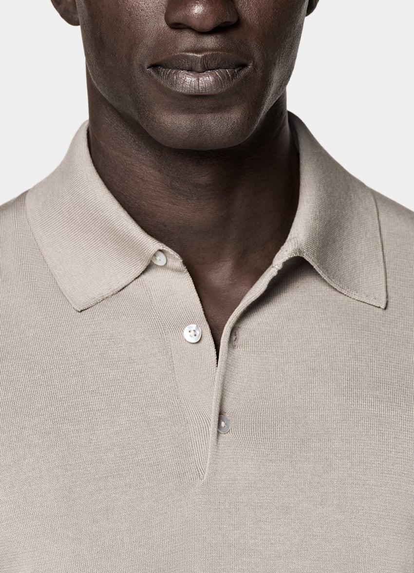 SUITSUPPLY Californian Cotton & Mulberry Silk Light Taupe Polo