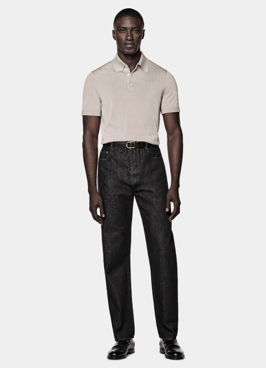 SUITSUPPLY Californian Cotton & Mulberry Silk Light Taupe Polo