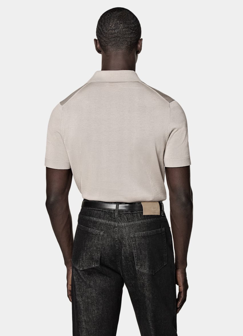 SUITSUPPLY Californian Cotton & Mulberry Silk Light Taupe Polo