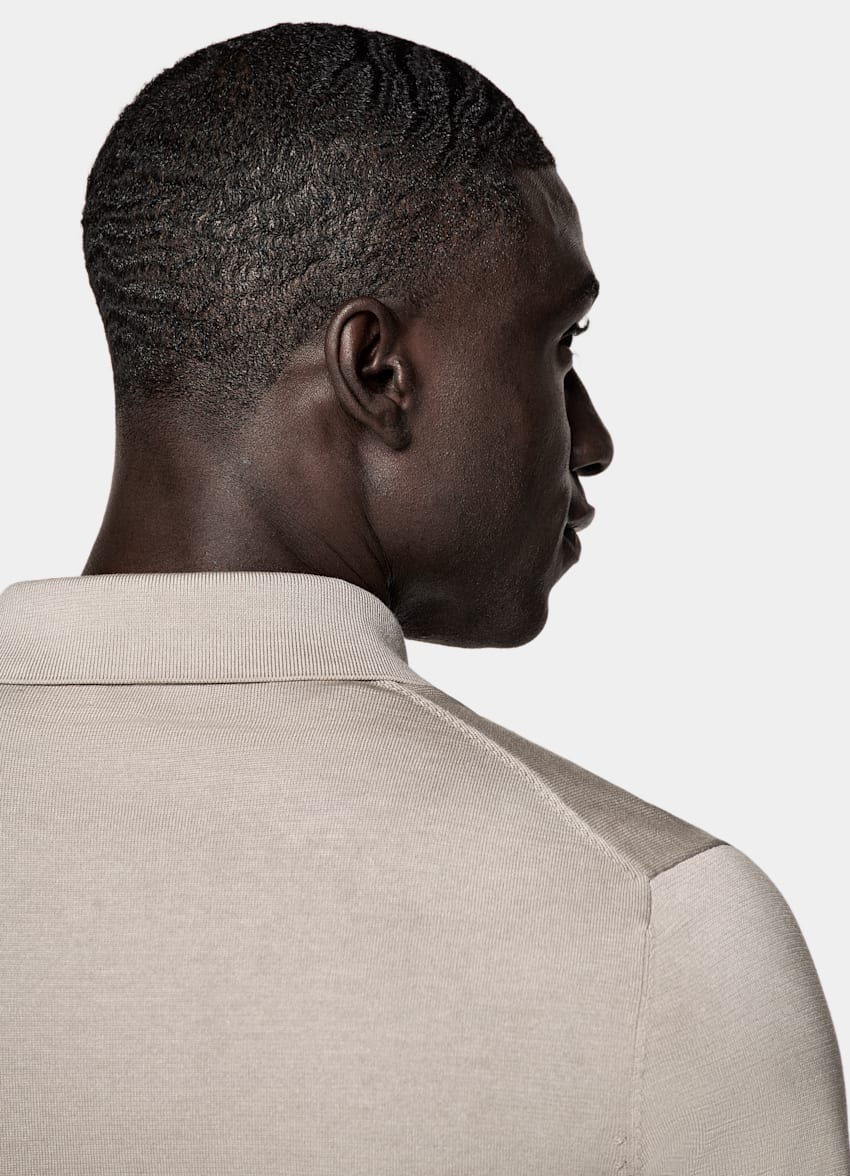 SUITSUPPLY Californian Cotton & Mulberry Silk Light Taupe Polo