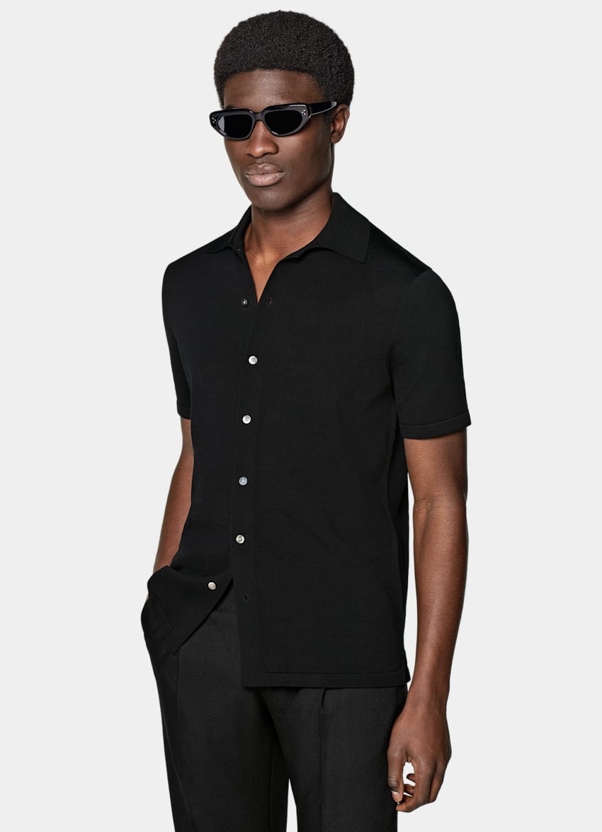 SUITSUPPLY Californian Cotton & Mulberry Silk Black Polo Cardigan