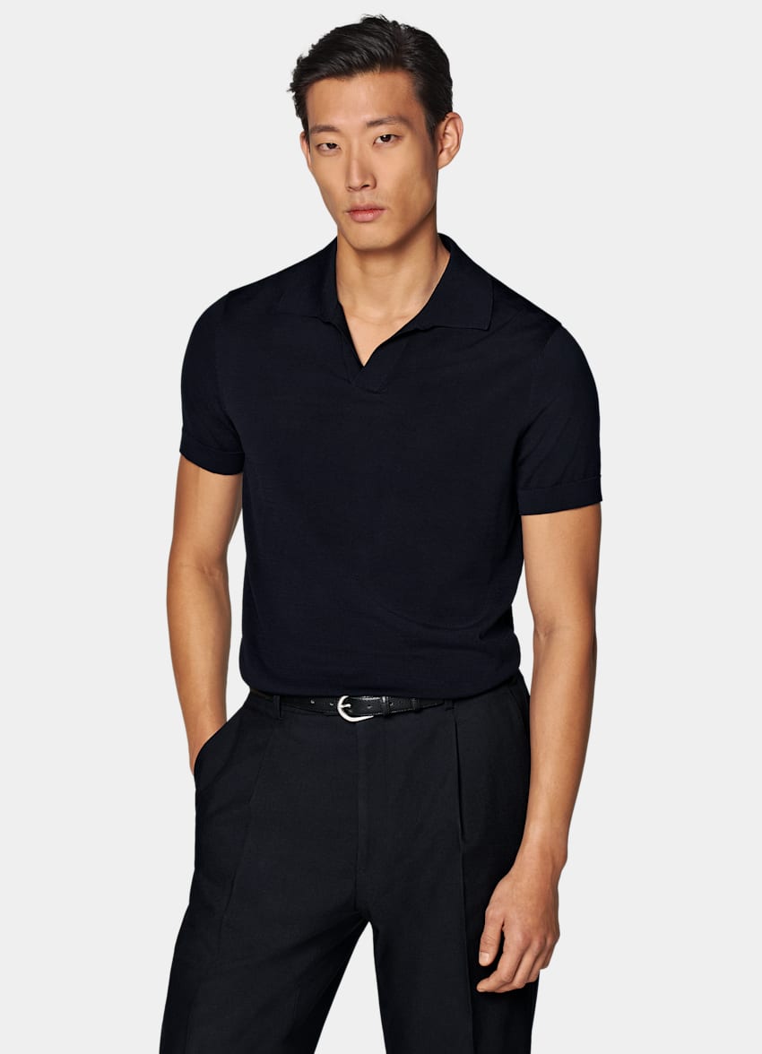 SUITSUPPLY Californian Cotton & Mulberry Silk Navy Buttonless Polo