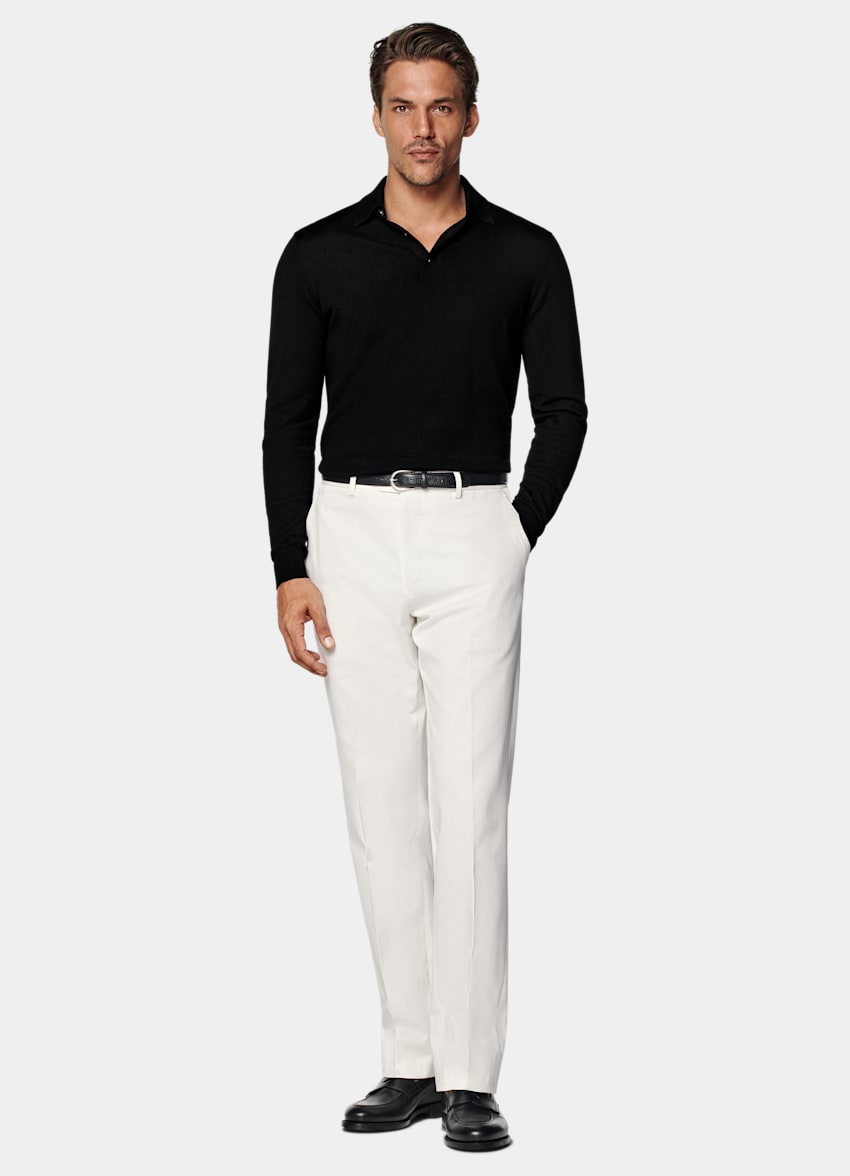 SUITSUPPLY Pure Wool Black Merino Long Sleeve Polo