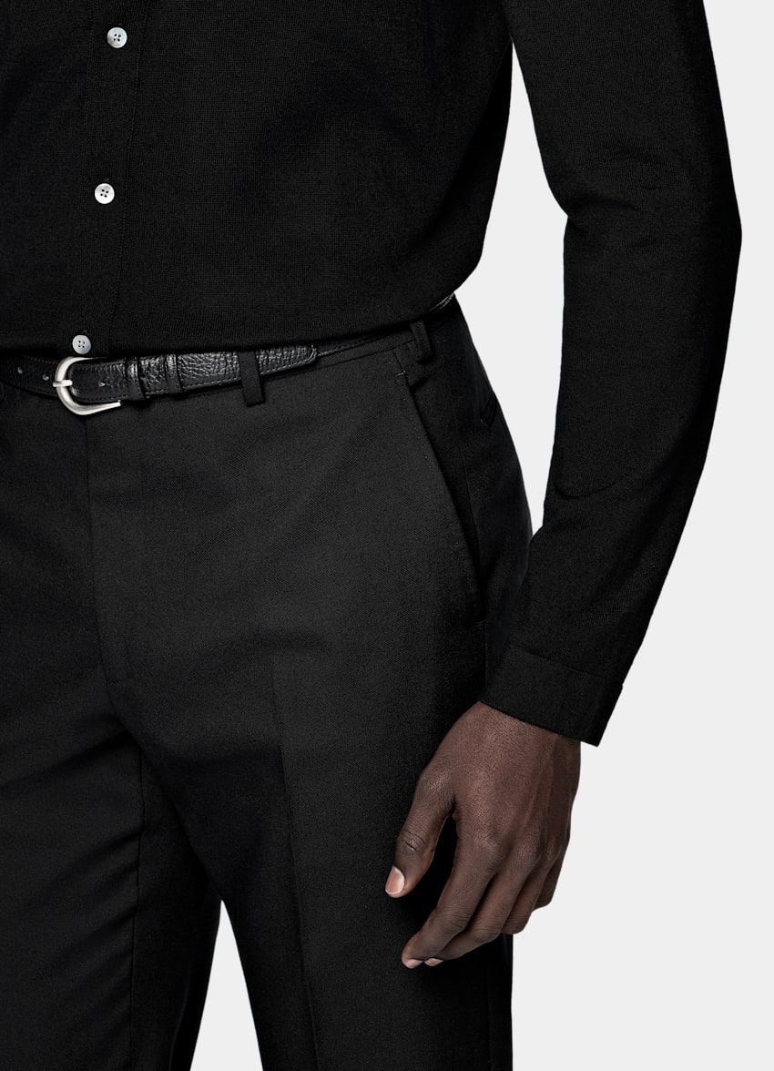 SUITSUPPLY Pure Wool Black Merino Long Sleeve Polo Cardigan