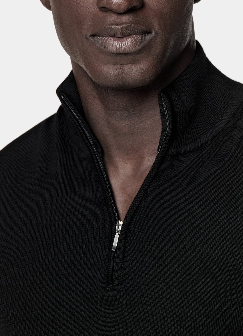SUITSUPPLY Pure Wool Black Merino Half Zip