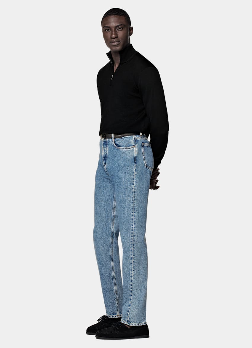 SUITSUPPLY Pure Wool Black Merino Half Zip