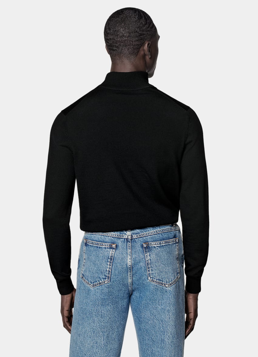 SUITSUPPLY Pure Wool Black Merino Half Zip
