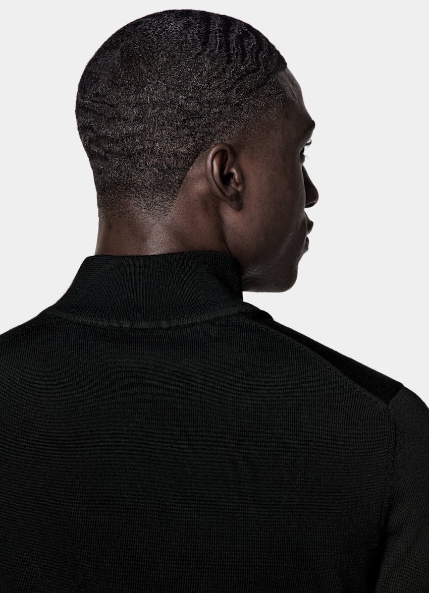 SUITSUPPLY Pure Wool Black Merino Half Zip